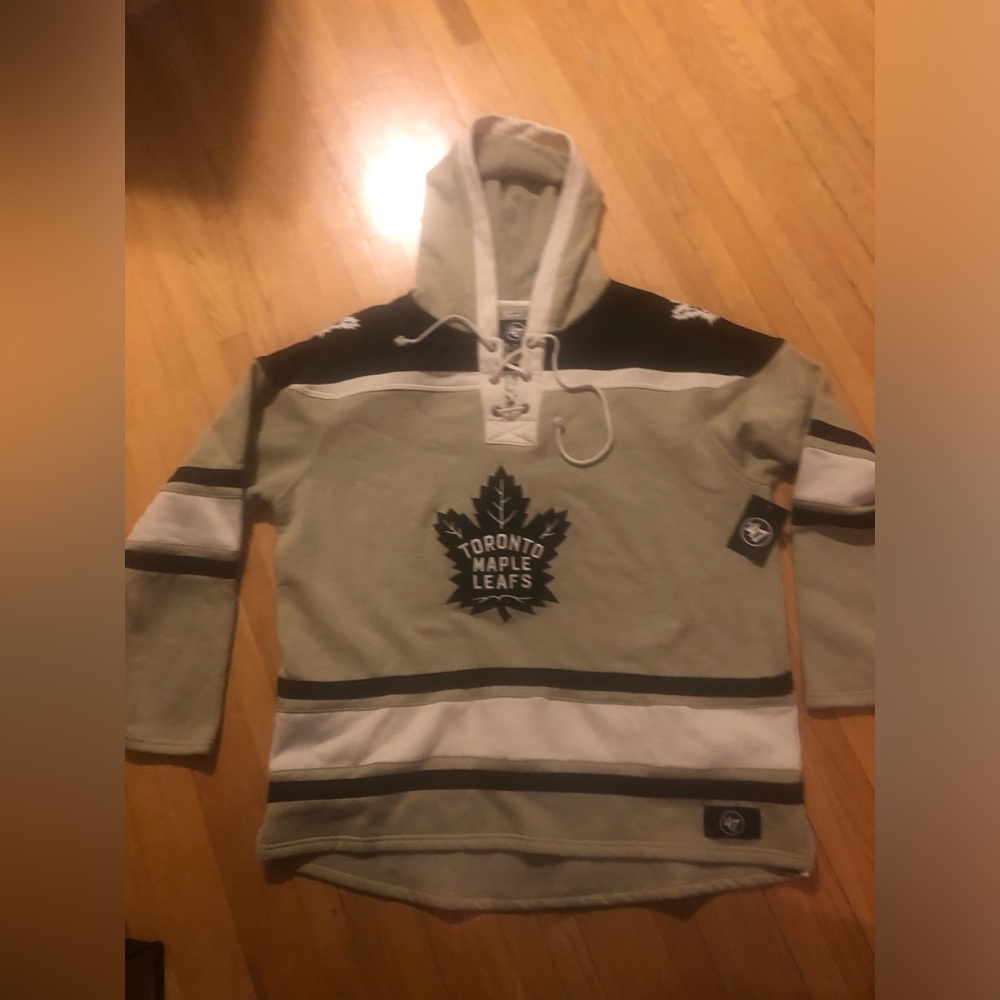 NOT FOR SALE Brand 47 Toronto Maple Leafs Beige and Black Hooded Sweatshirt